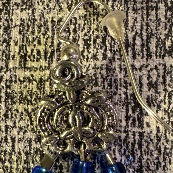 Silver-Tone Blue Beaded Drop Earrings - Picture 3 of 4